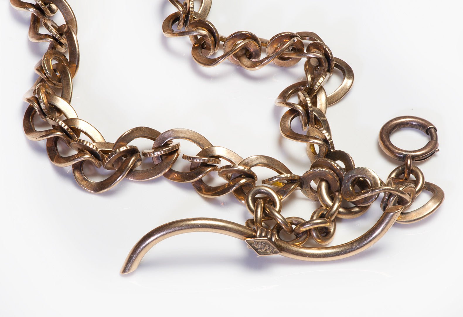 Antique Gold Large Ornate Link Fob Watch Chain