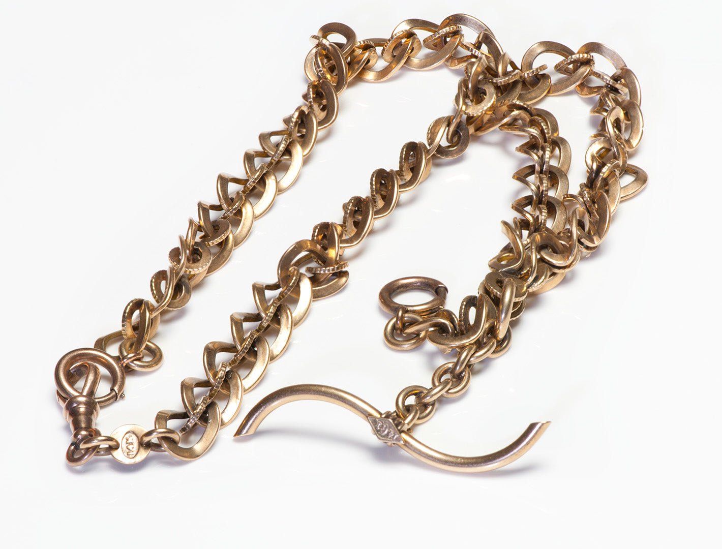 Antique Gold Large Ornate Link Fob Watch Chain