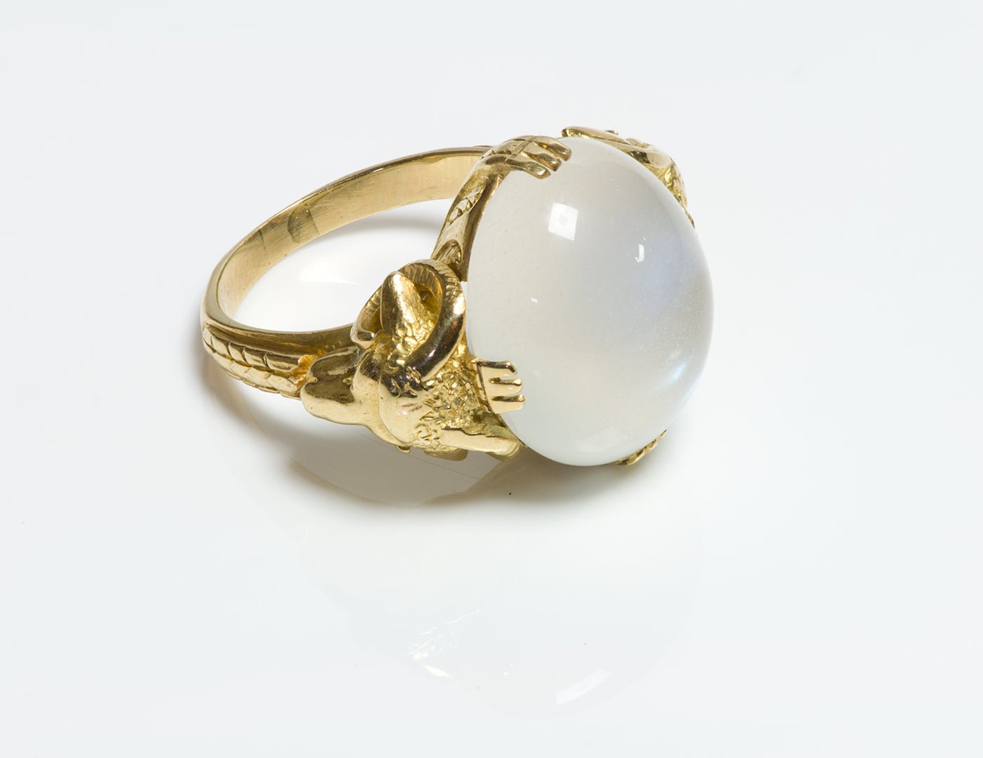 Antique Gold Moonstone Ram Ring
