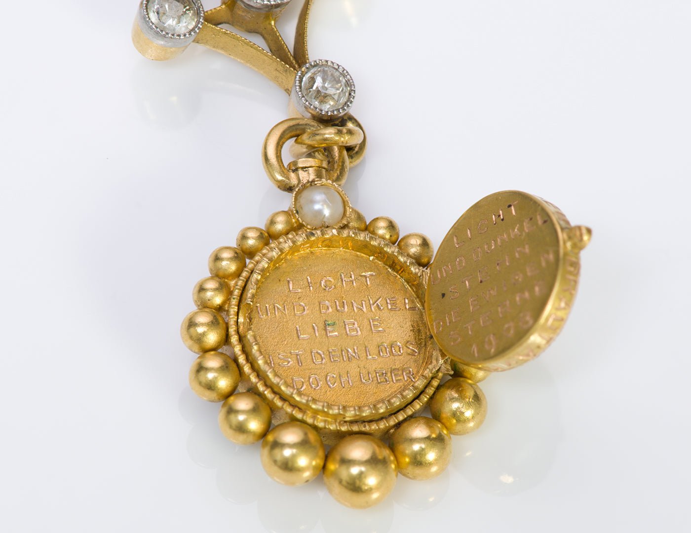 Antique Gold Natural Pearl Garnet Diamond Necklace Locket
