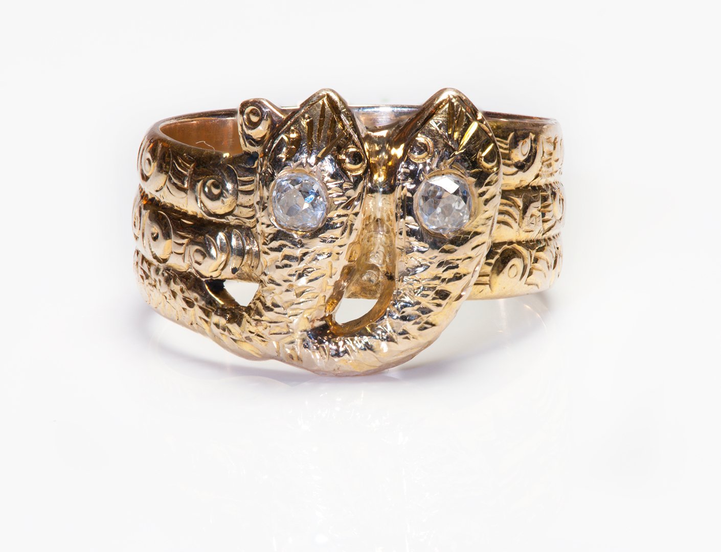 Antique Gold Old Mine Cut Diamond Snake Ring