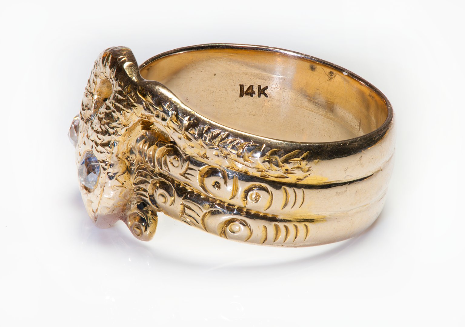 Antique Gold Old Mine Cut Diamond Snake Ring