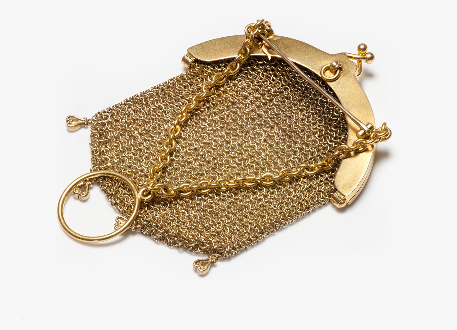 Antique Gold Opal Diamond & Demantoid Miniature Mesh Purse & Chain