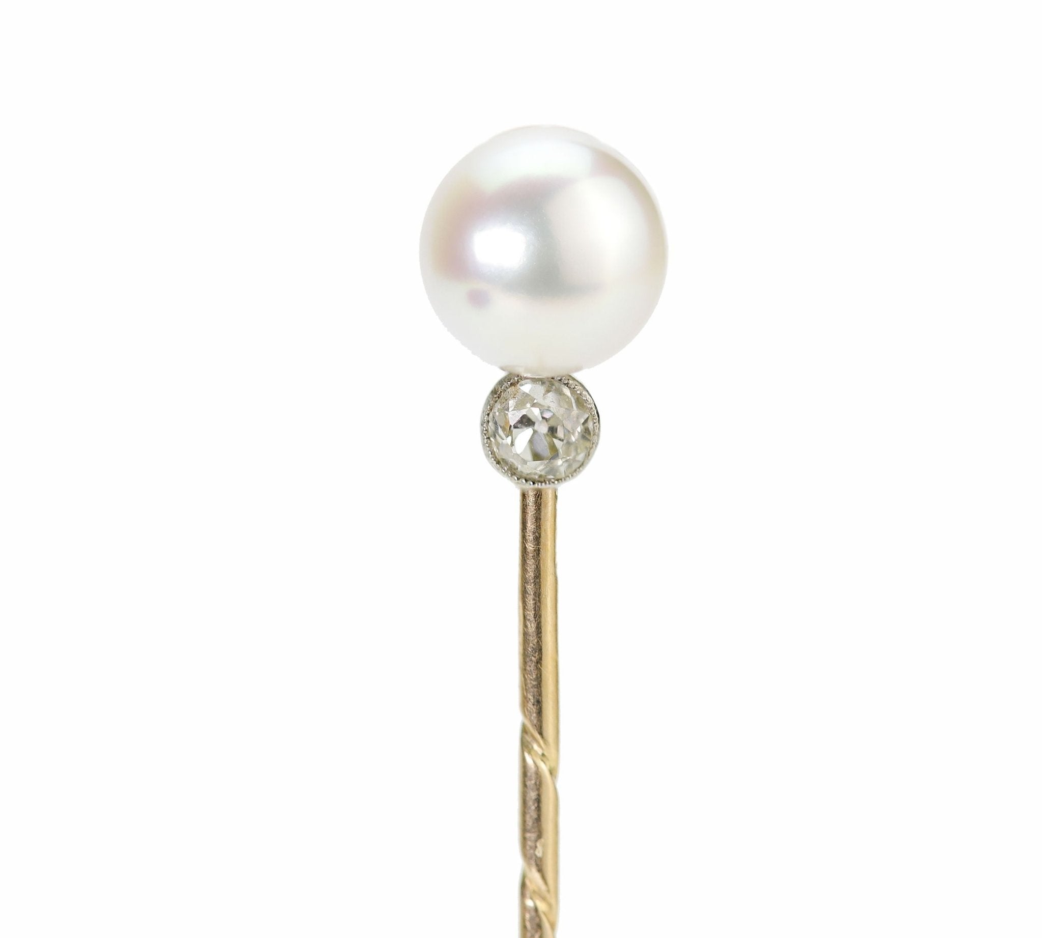 Antique Gold Pearl Diamond Stick Pin