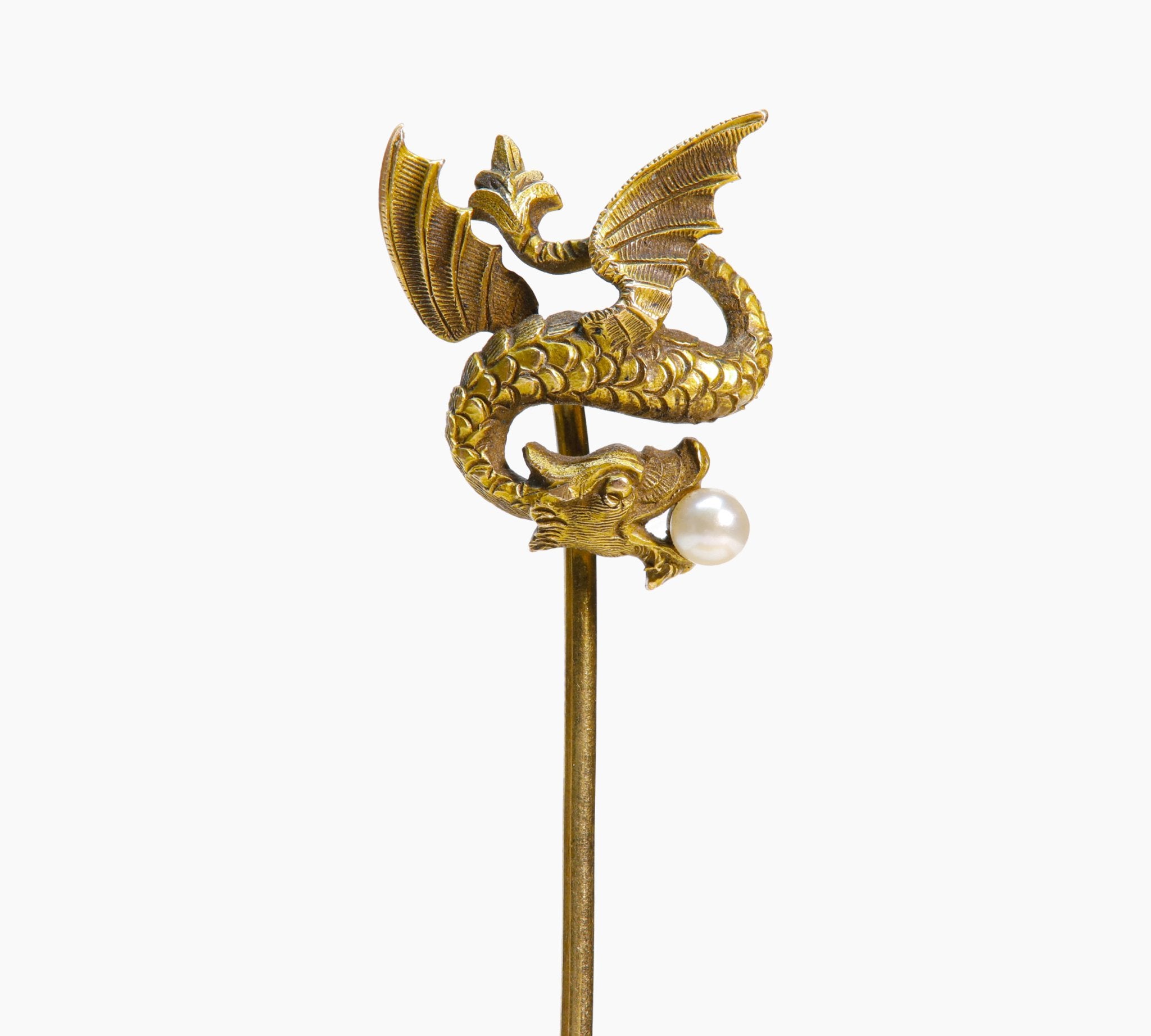 Antique Gold Pearl Winged Griffin Stick Pin