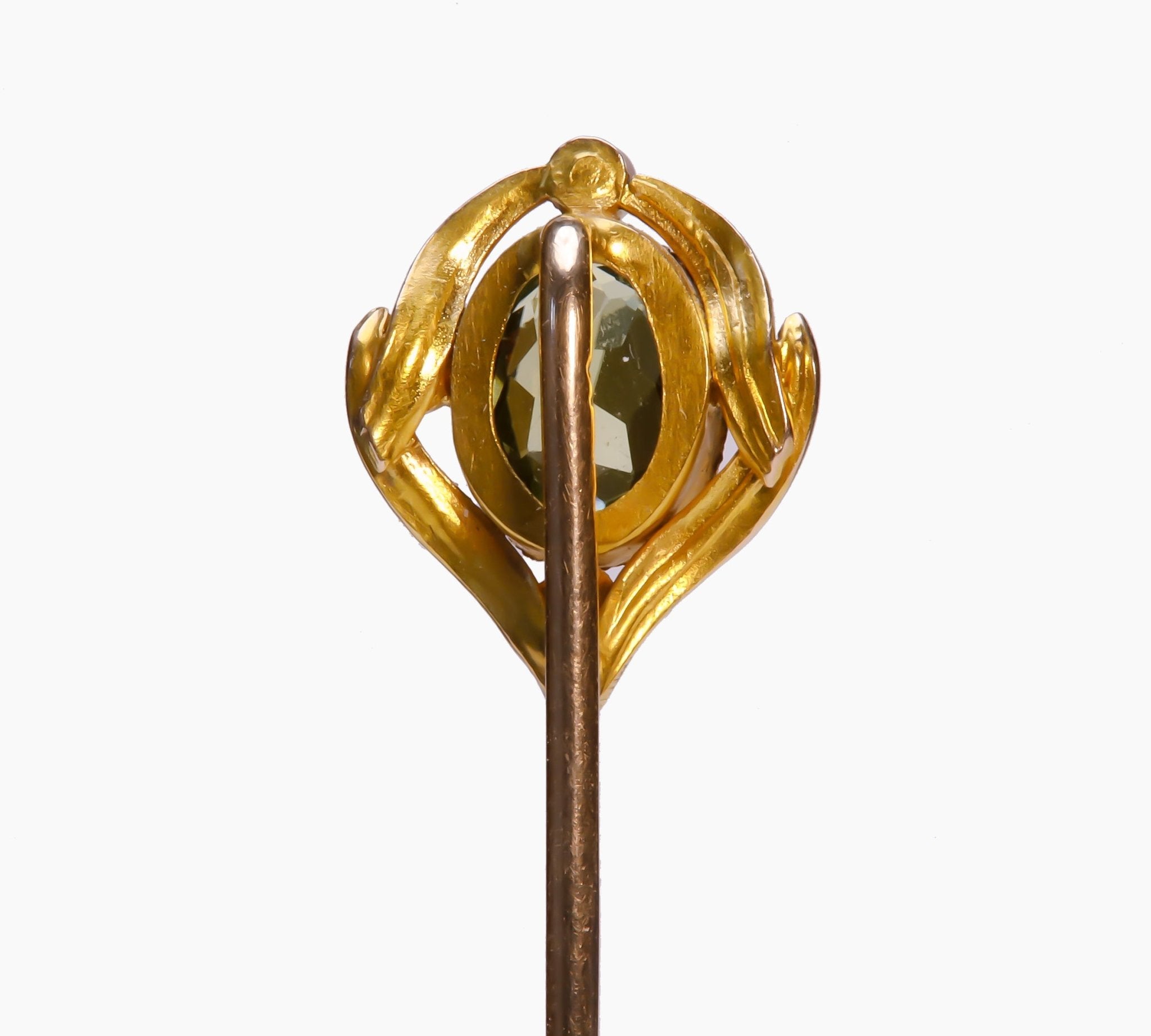 Antique Gold Peridot Pearl Stick Pin
