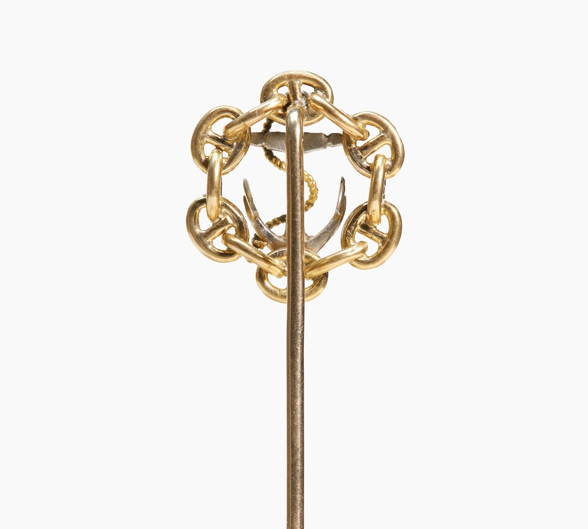 Antique Gold Platinum Chain Anchor Stick Pin