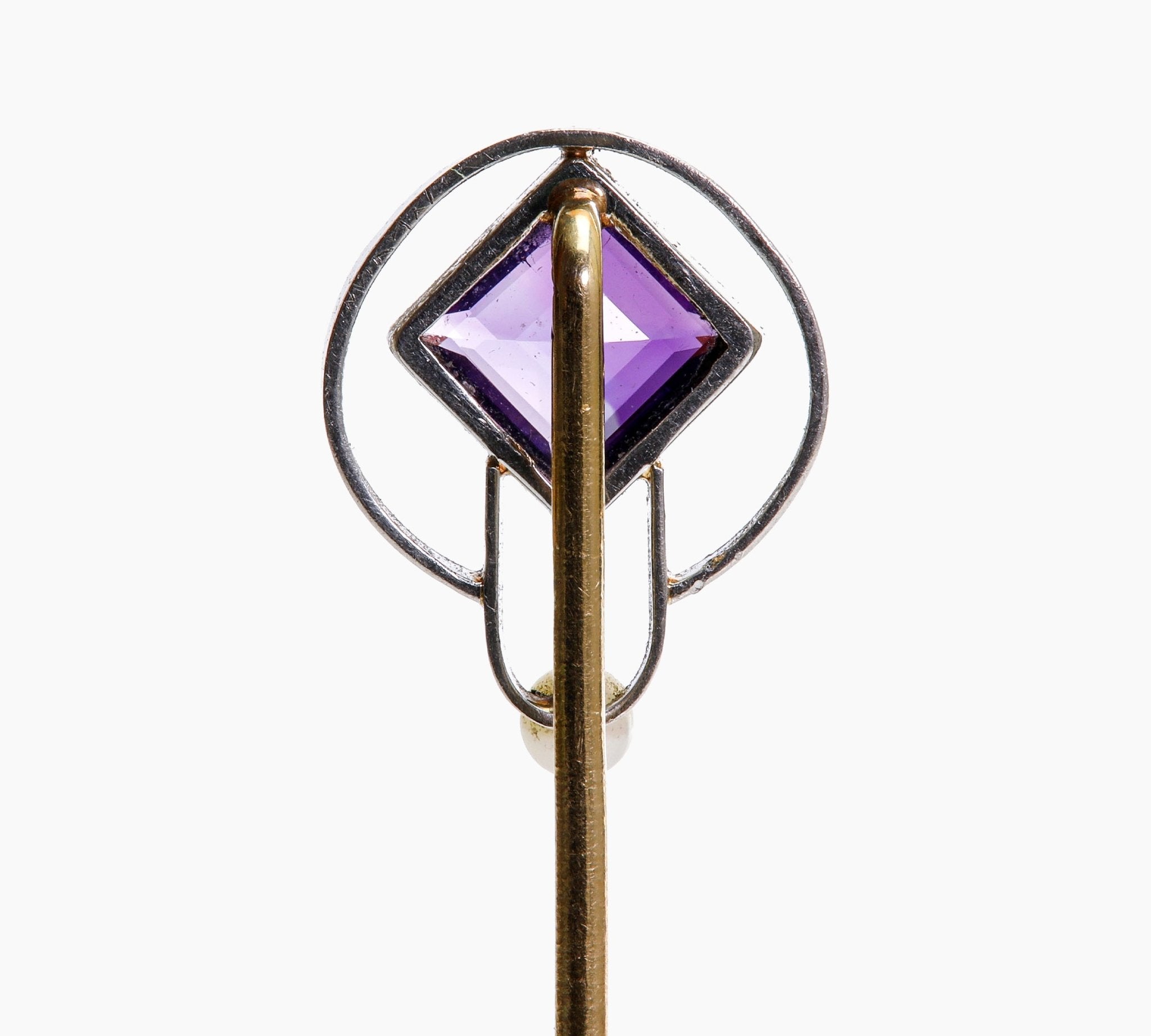 Antique Gold Platinum Diamond Amethyst Pearl Stick Pin