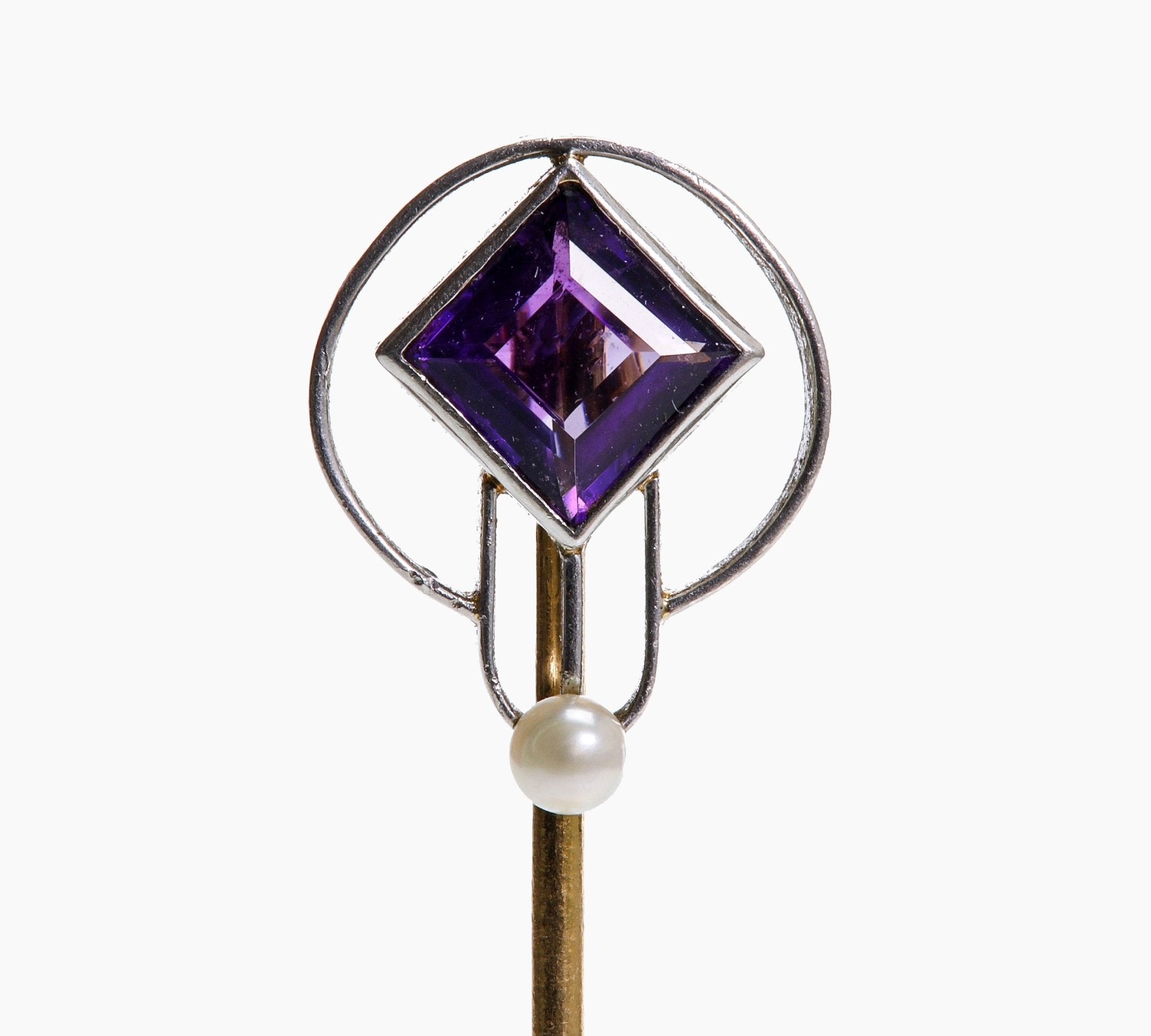 Antique Gold Platinum Diamond Amethyst Pearl Stick Pin