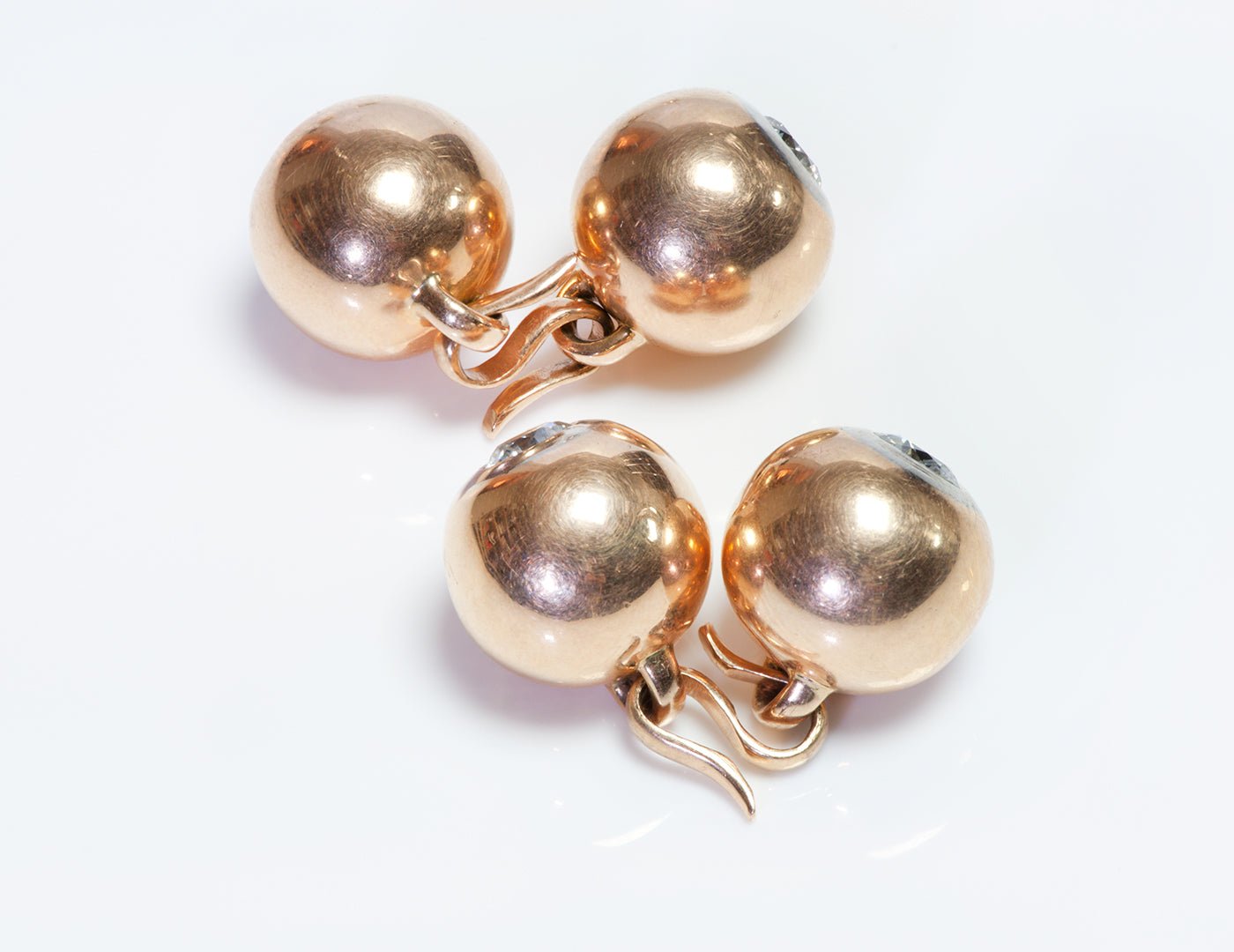 Antique Gold Platinum Diamond Ball Cufflinks