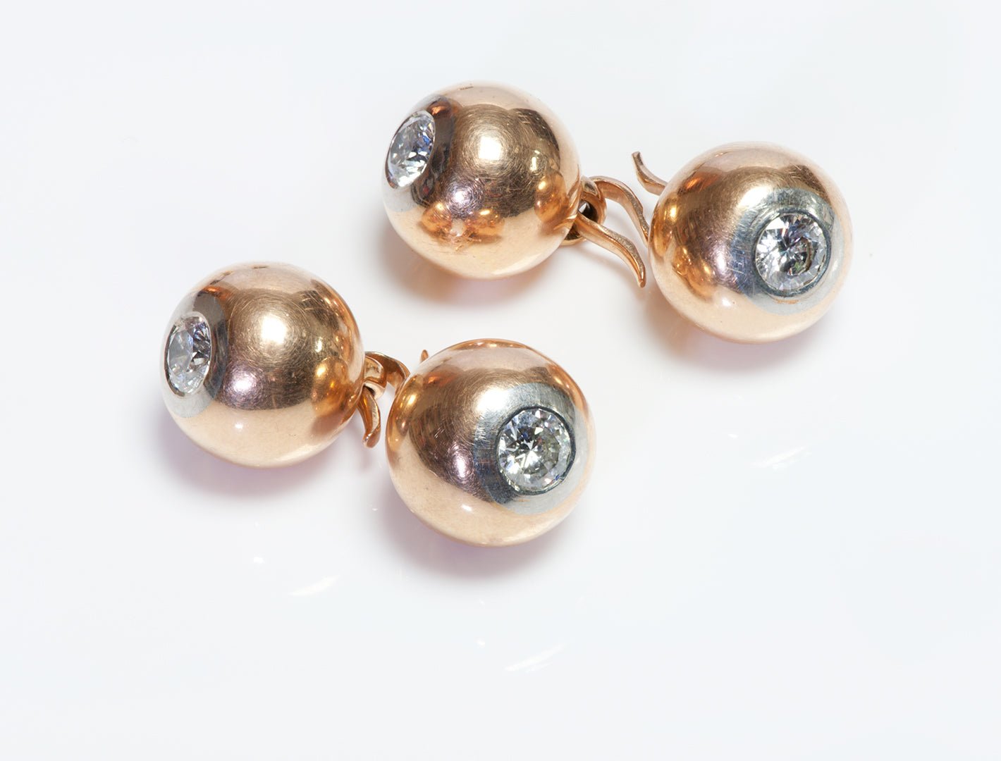 Antique Gold Platinum Diamond Ball Cufflinks
