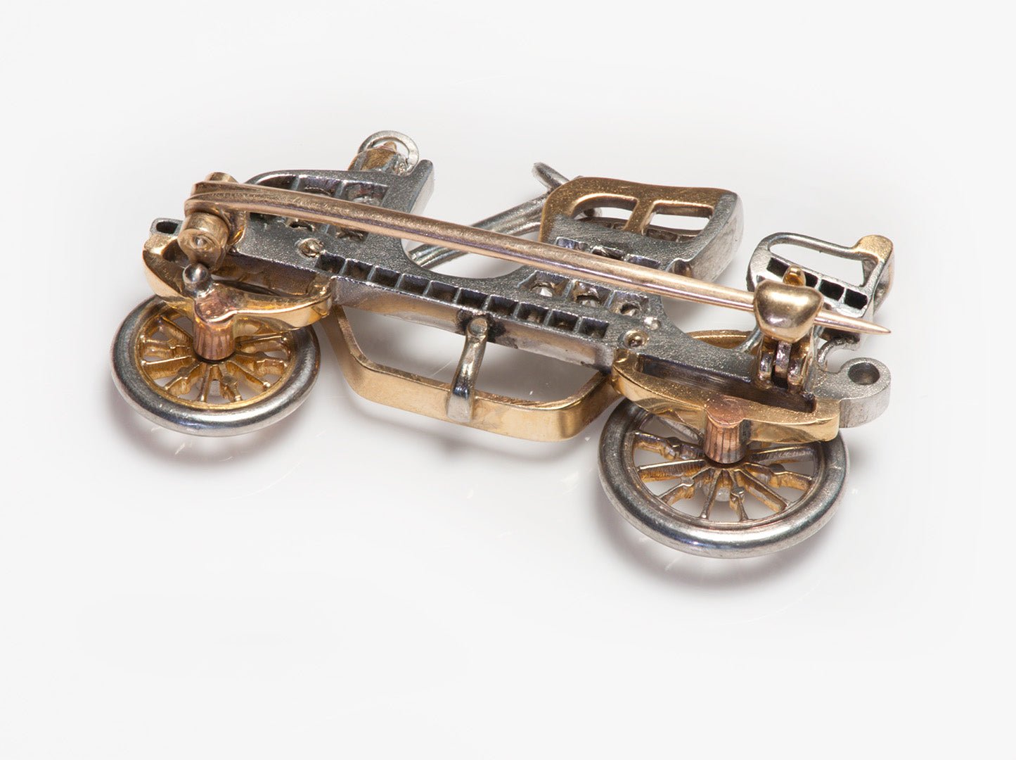 Antique Gold Platinum Diamond Emerald Car Brooch