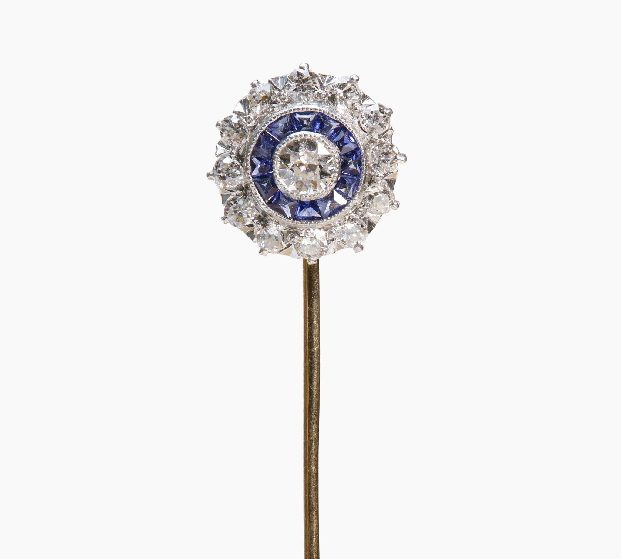 Antique Gold Platinum Diamond Sapphire Stick Pin