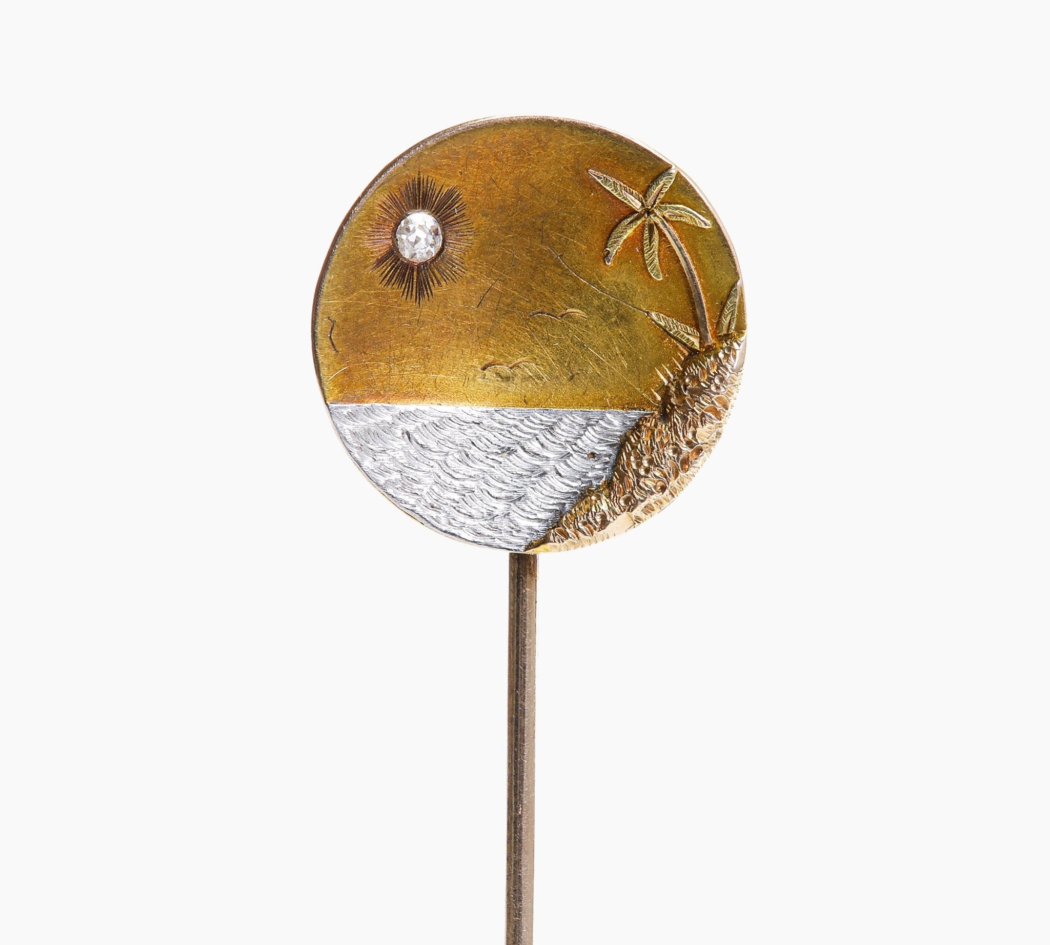 Antique Gold Platinum Diamond Scenic Stick Pin