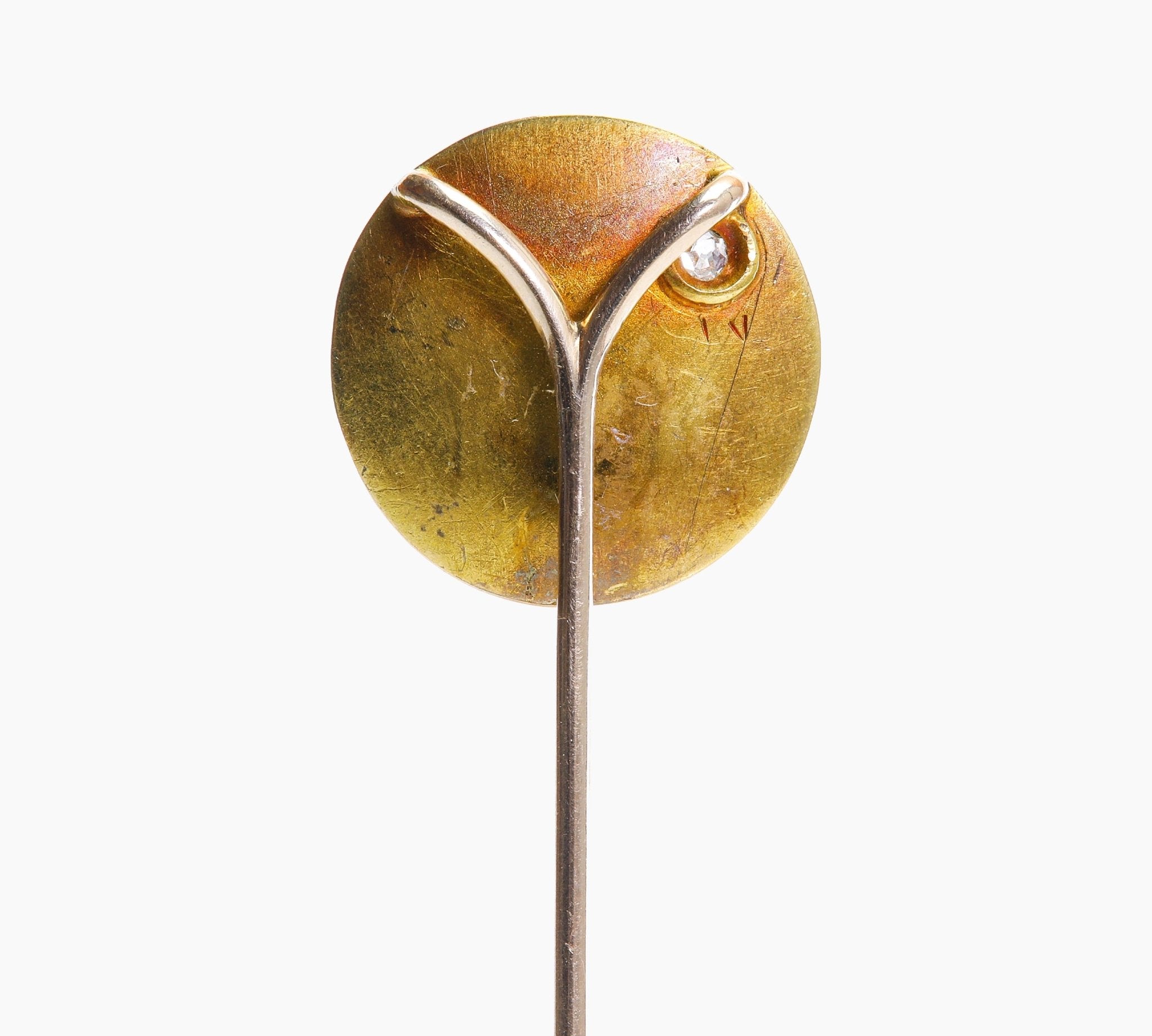 Antique Gold Platinum Diamond Scenic Stick Pin