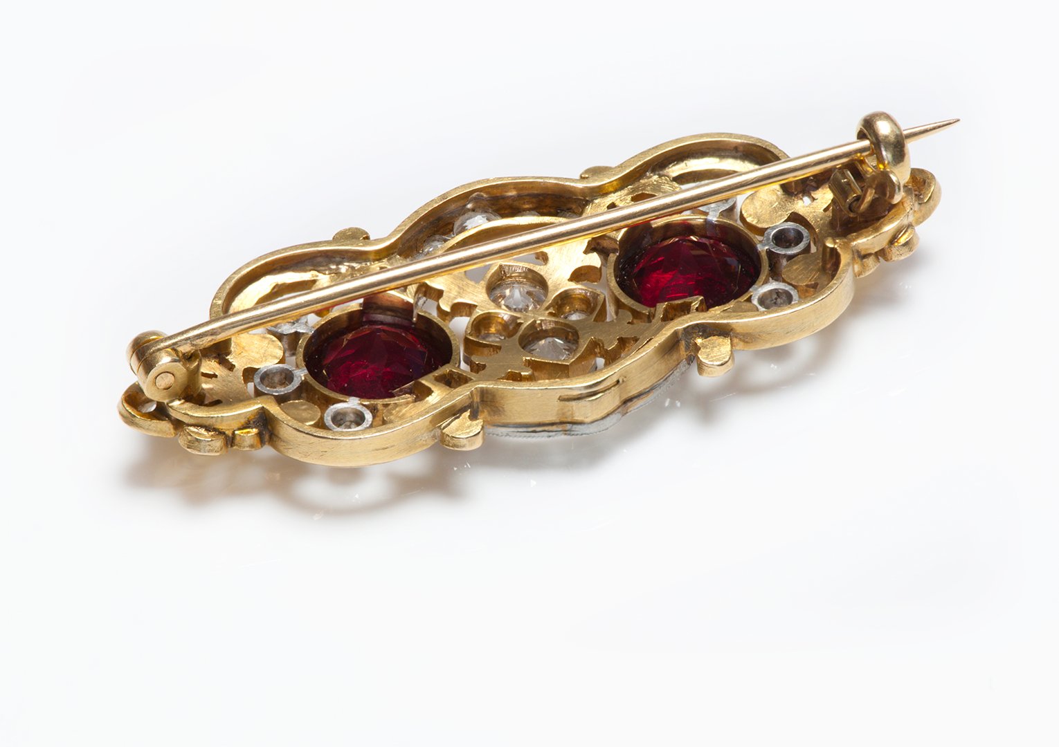 Antique Gold Platinum Garnet Diamond Brooch