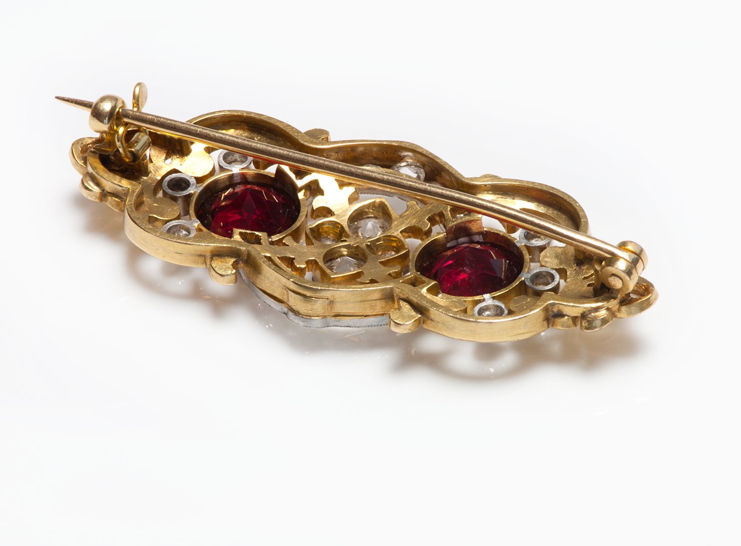 Antique Gold Platinum Garnet Diamond Brooch