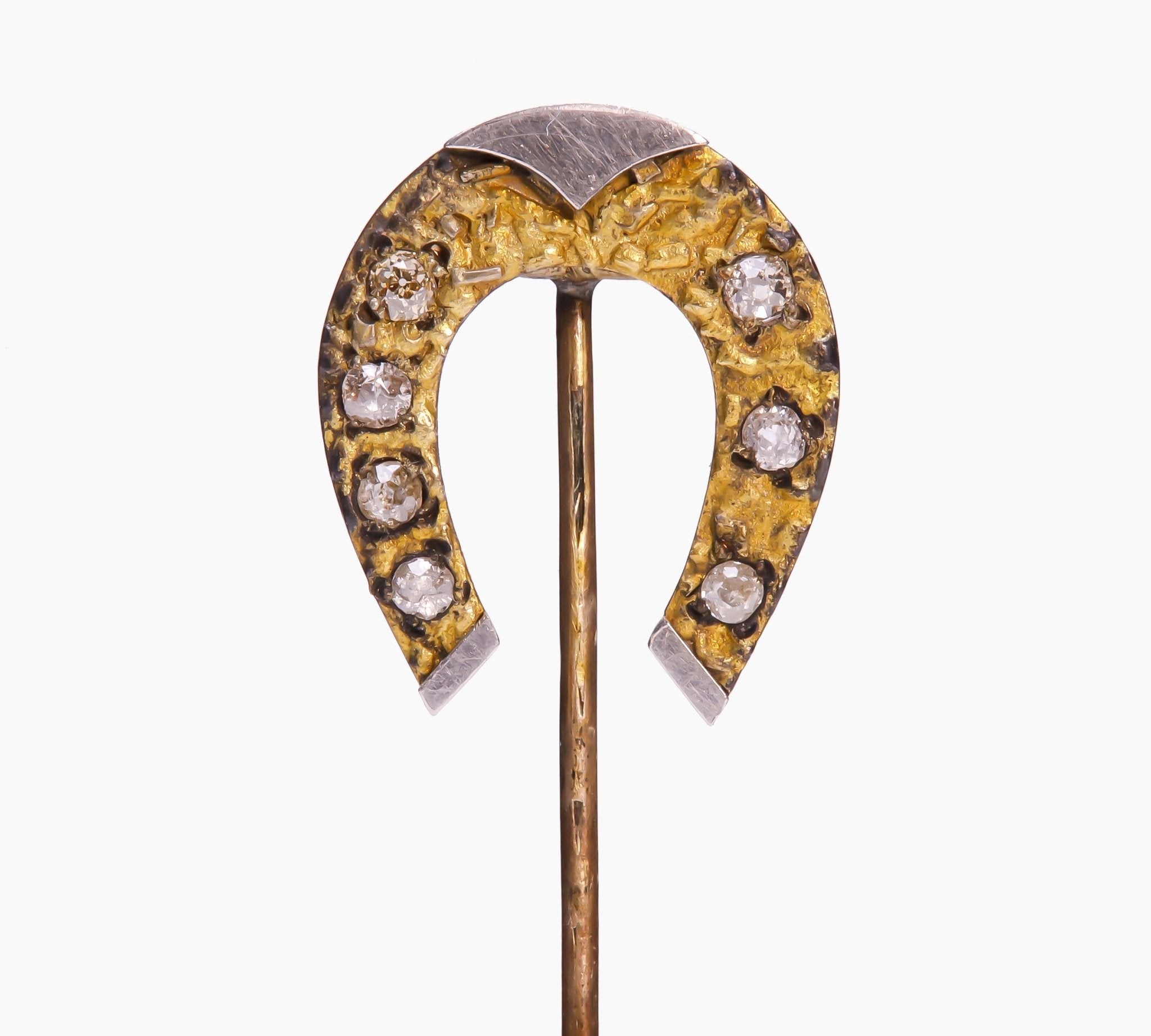 Antique Gold Platinum Old Mine Cut Diamond Horseshoe Stick Pin