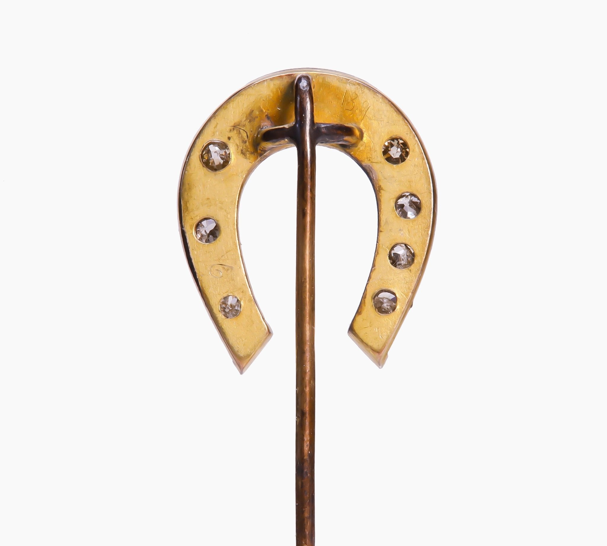 Antique Gold Platinum Old Mine Cut Diamond Horseshoe Stick Pin