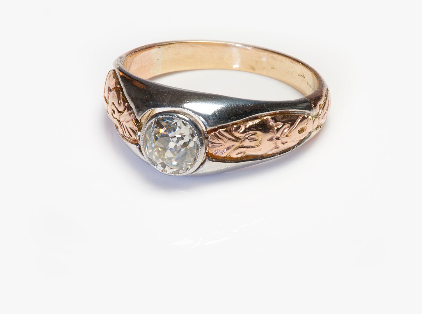 Antique Gold Platinum Old Mine Cut Diamond Men's Ring