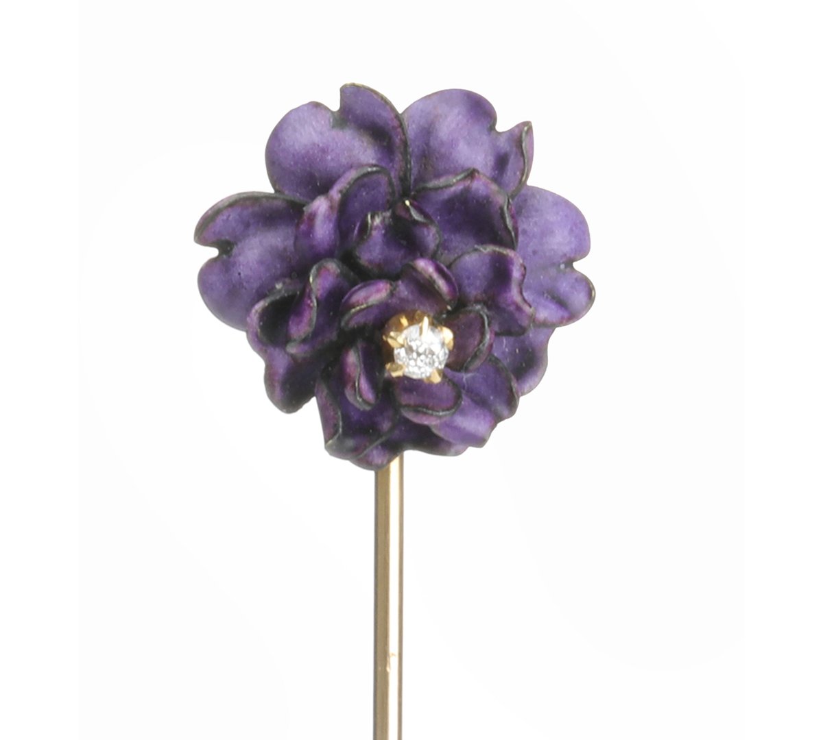 Antique Gold Purple Enamel Flower Diamond Stick Pin