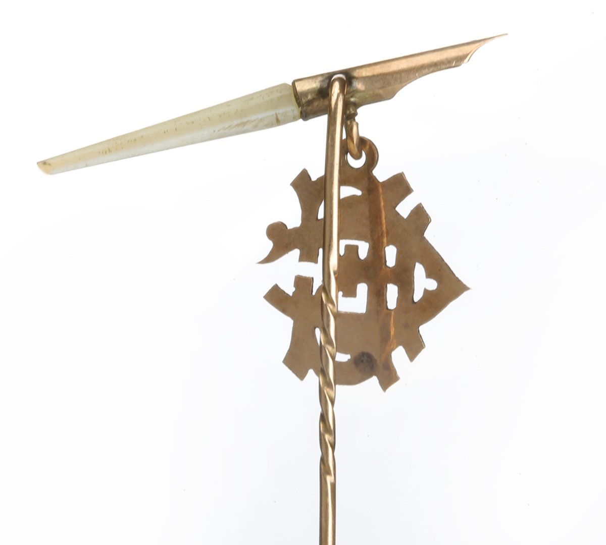Antique Gold Quill Monogram Stick Pin