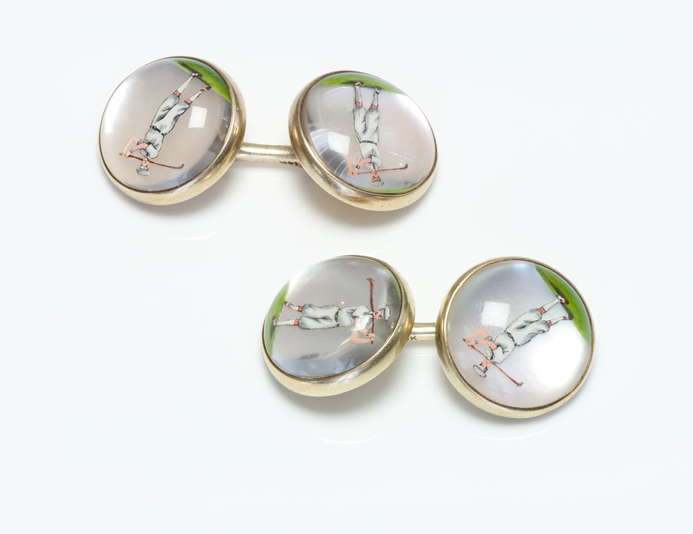 Antique Gold Reverse Crystal Golf Cufflinks