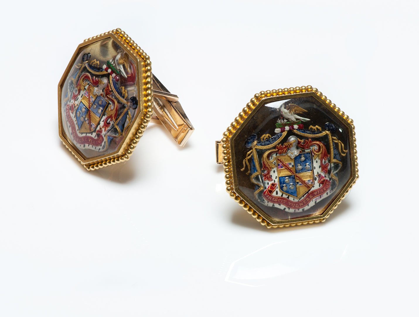 Antique Gold Reverse Crystal Stewart Clan Crest Cufflinks