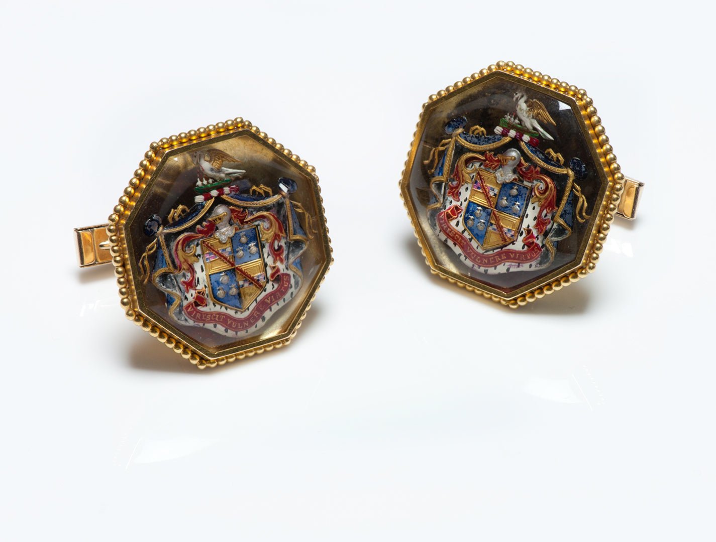 Antique Gold Reverse Crystal Stewart Clan Crest Cufflinks