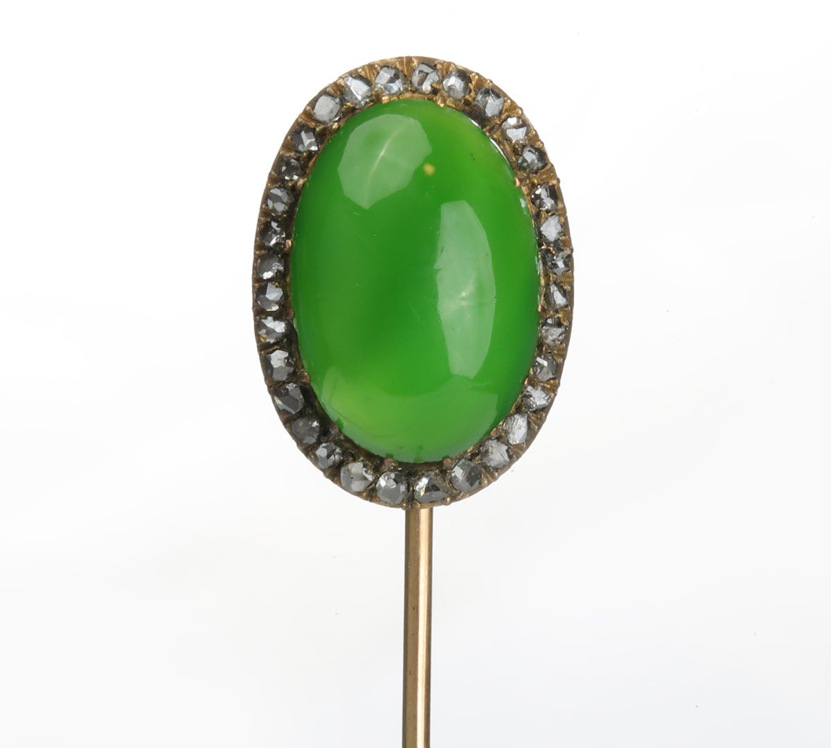 Antique Gold Rose Cut Diamond Green Stone Stick Pin