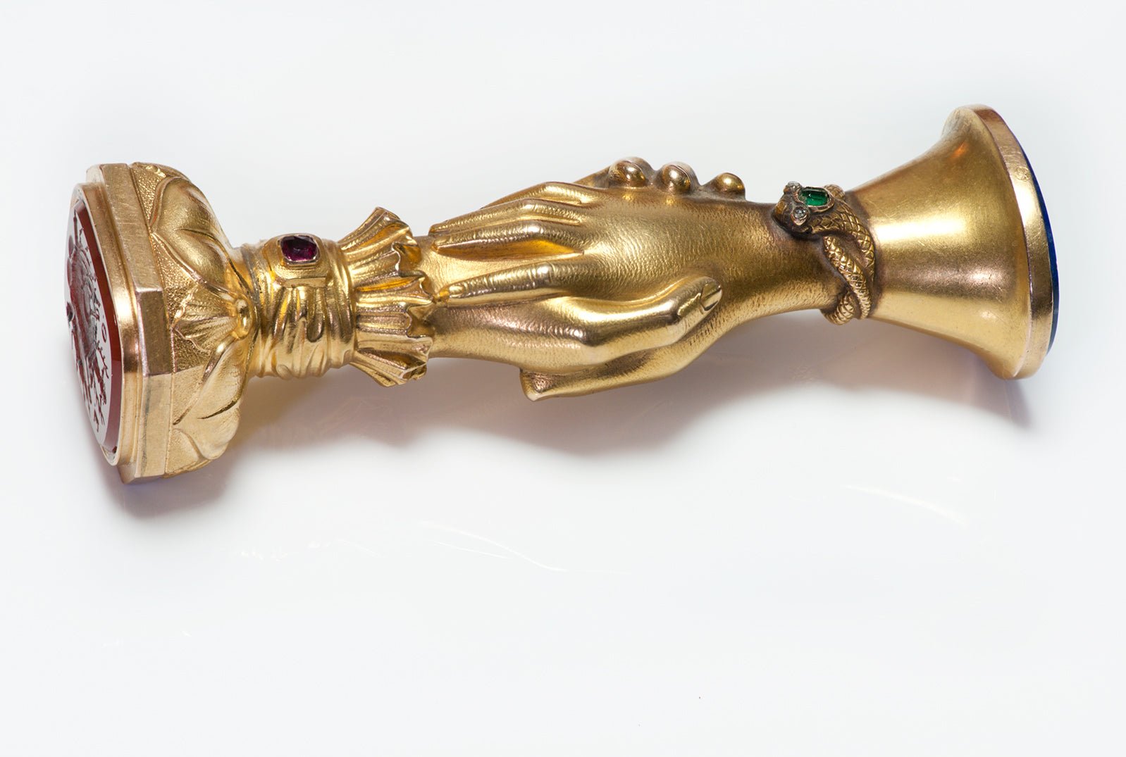Antique Gold Ruby Emerald Lapis Carnelian Hand Crest Seal
