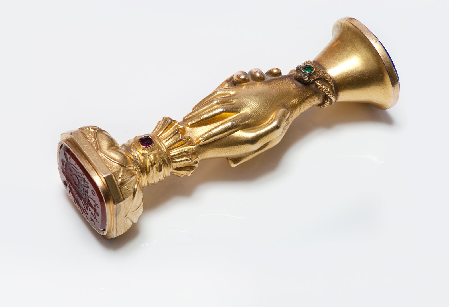Antique Gold Ruby Emerald Lapis Carnelian Hand Crest Seal