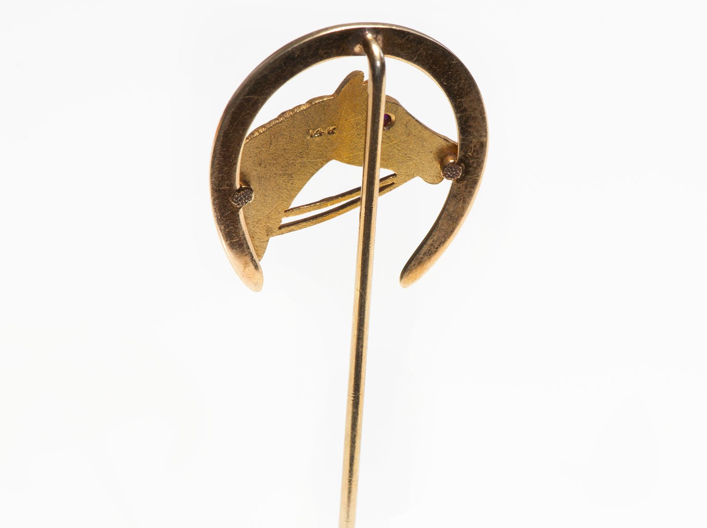 Antique Gold Ruby Equestrian Horseshoe Stick Pin