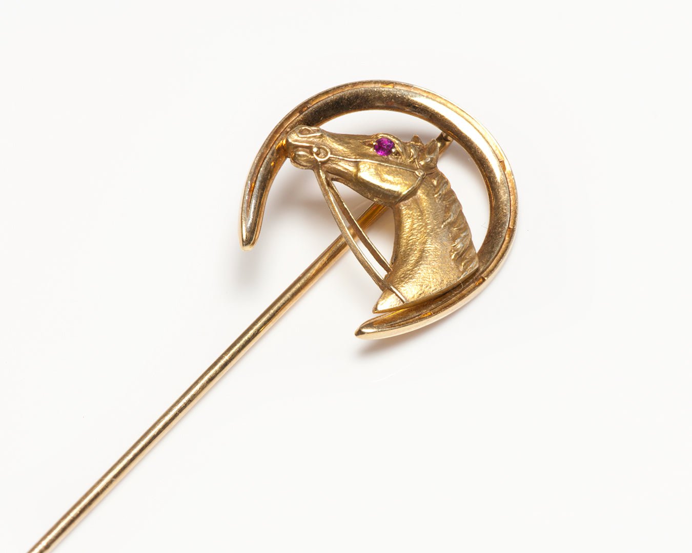 Antique Gold Ruby Equestrian Horseshoe Stick Pin