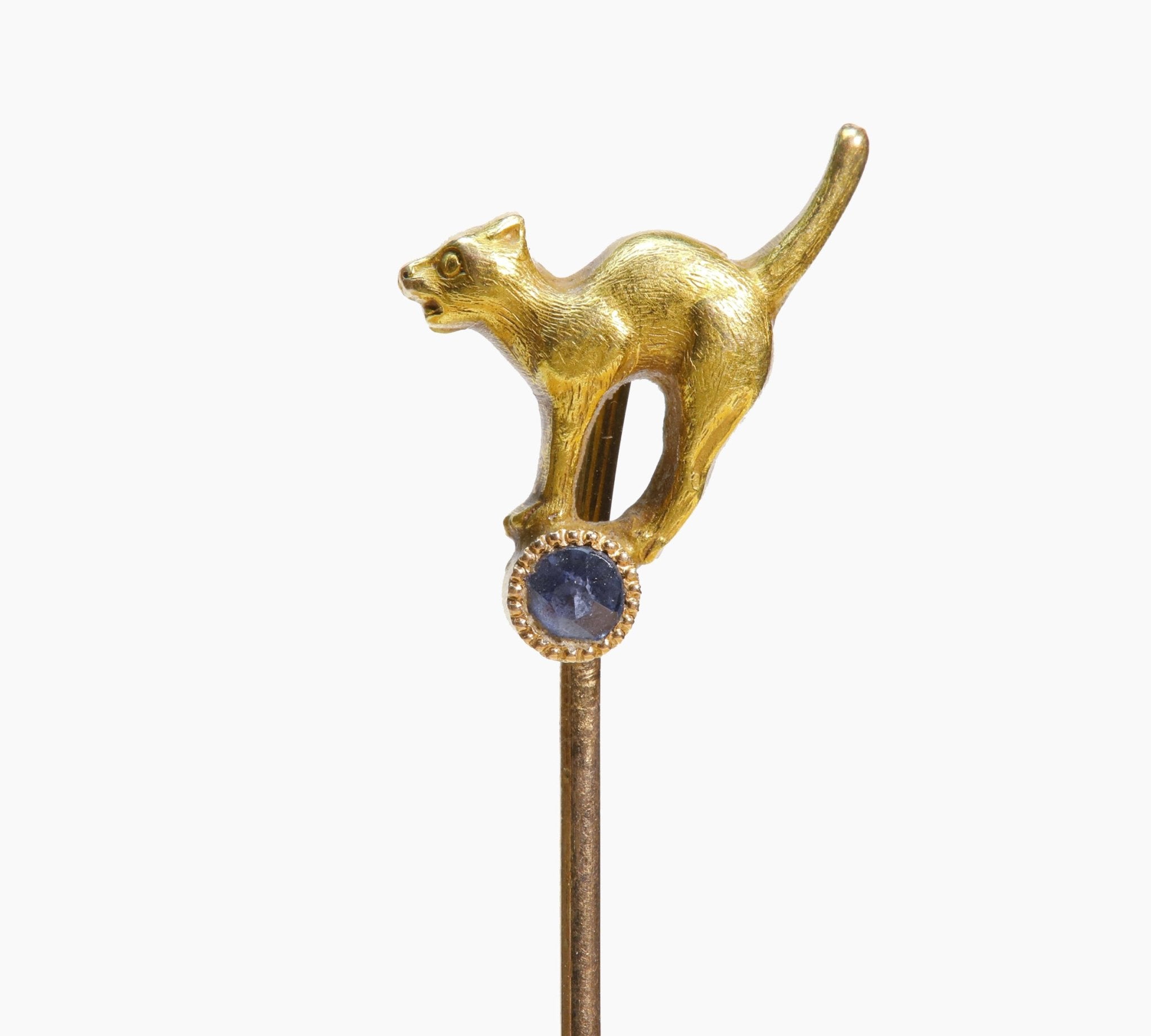 Antique Gold Sapphire Cat Stick Pin