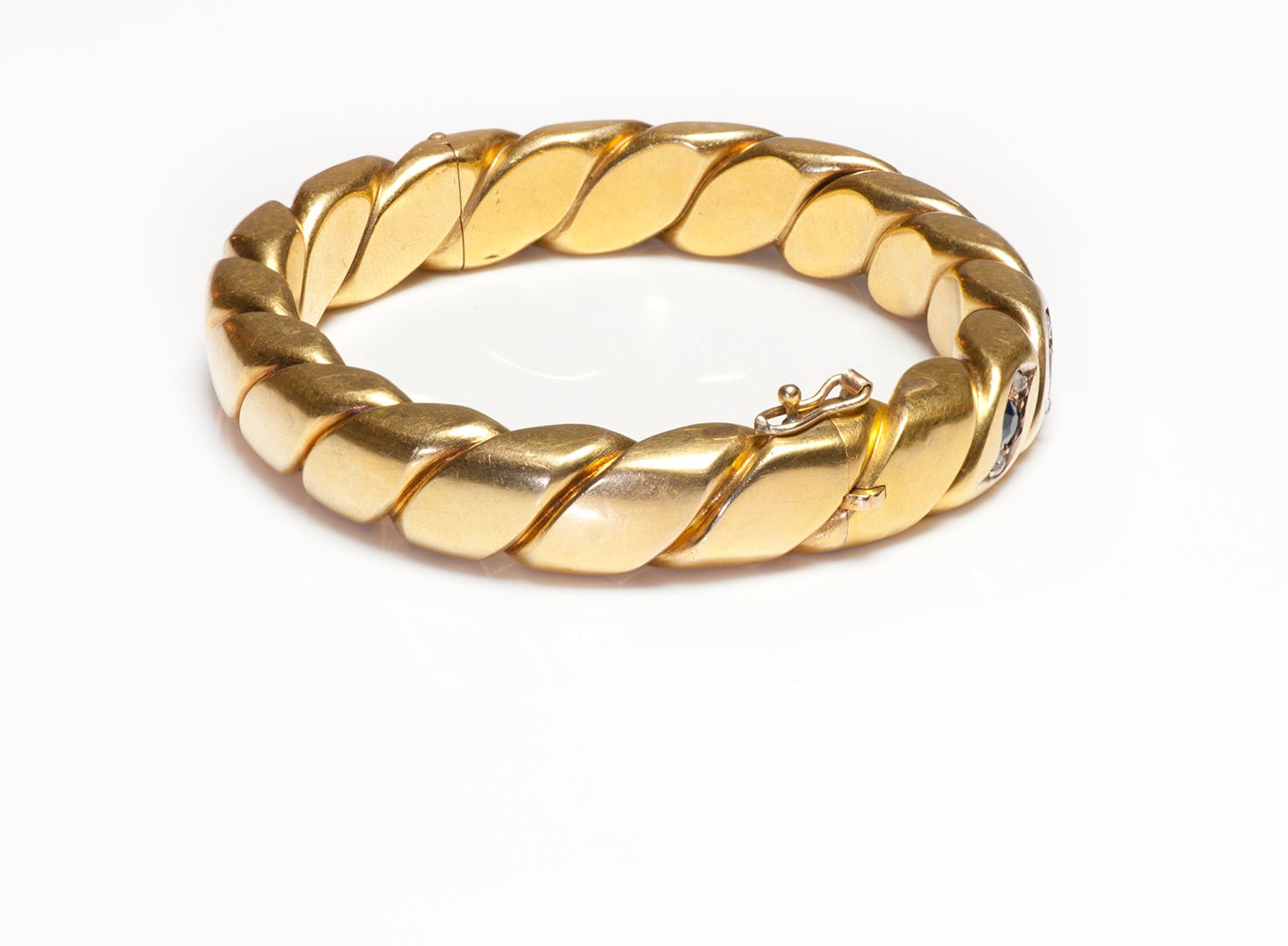 Antique Gold Sapphire Diamond Bangle-Bracelet
