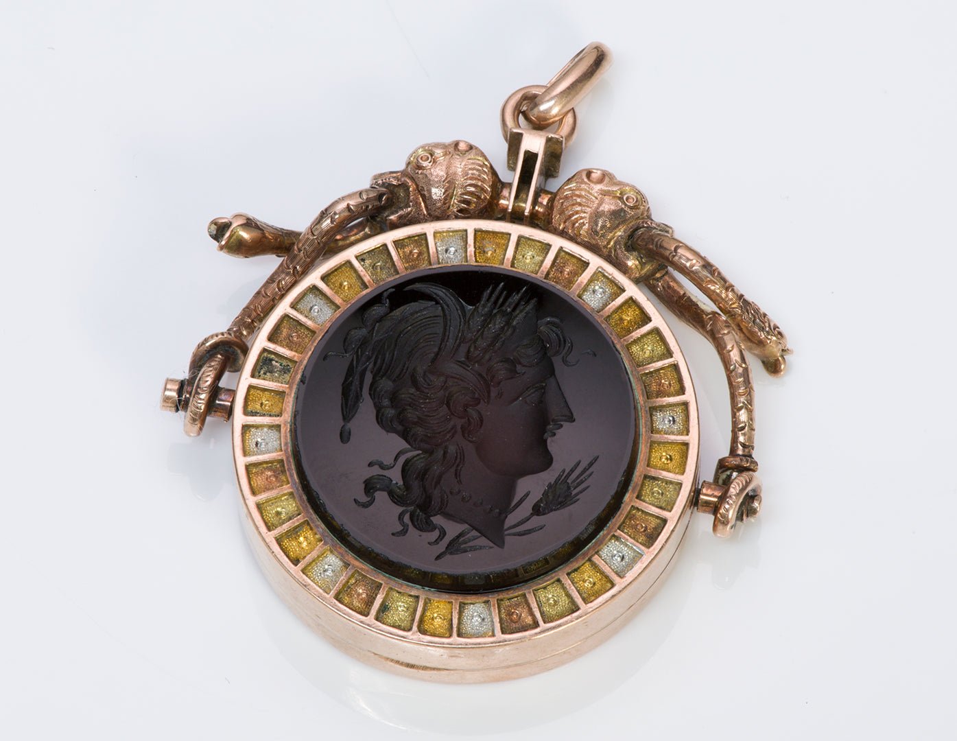 Antique Gold Sardonyx Intaglio Lion Snake Fob Locket