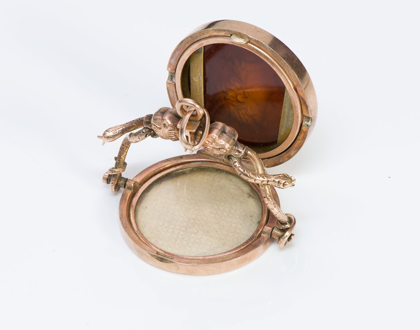 Antique Gold Sardonyx Intaglio Lion Snake Fob Locket