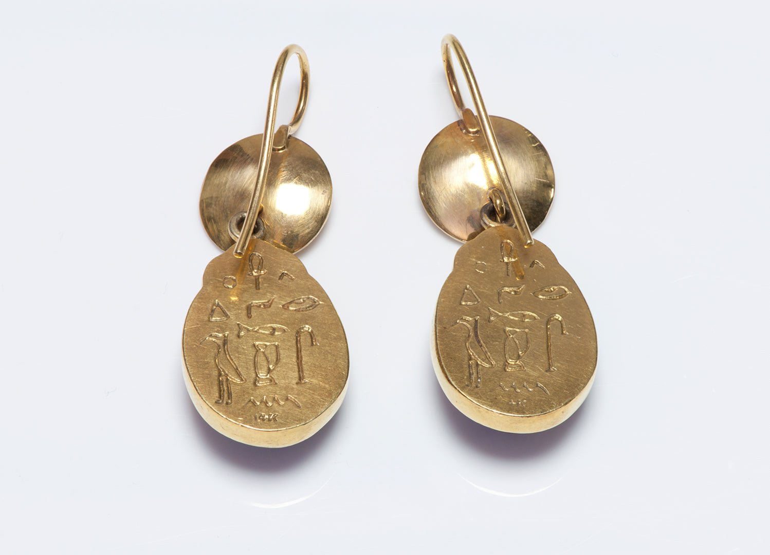 Antique Gold Scarab Earrings with Tiffany Glass Scarabs