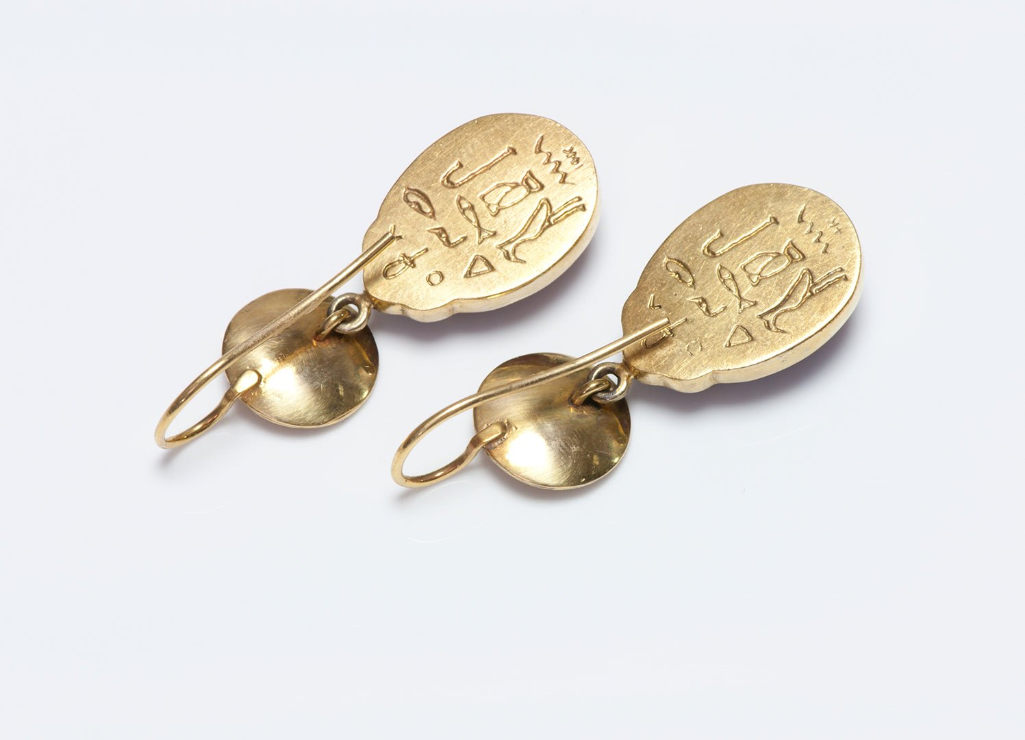 Antique Gold Scarab Earrings with Tiffany Glass Scarabs