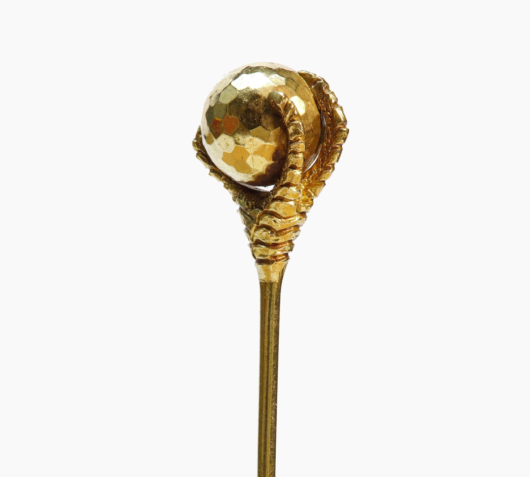 Antique Gold Sculptured Claw Faceted Ball Stick Pin