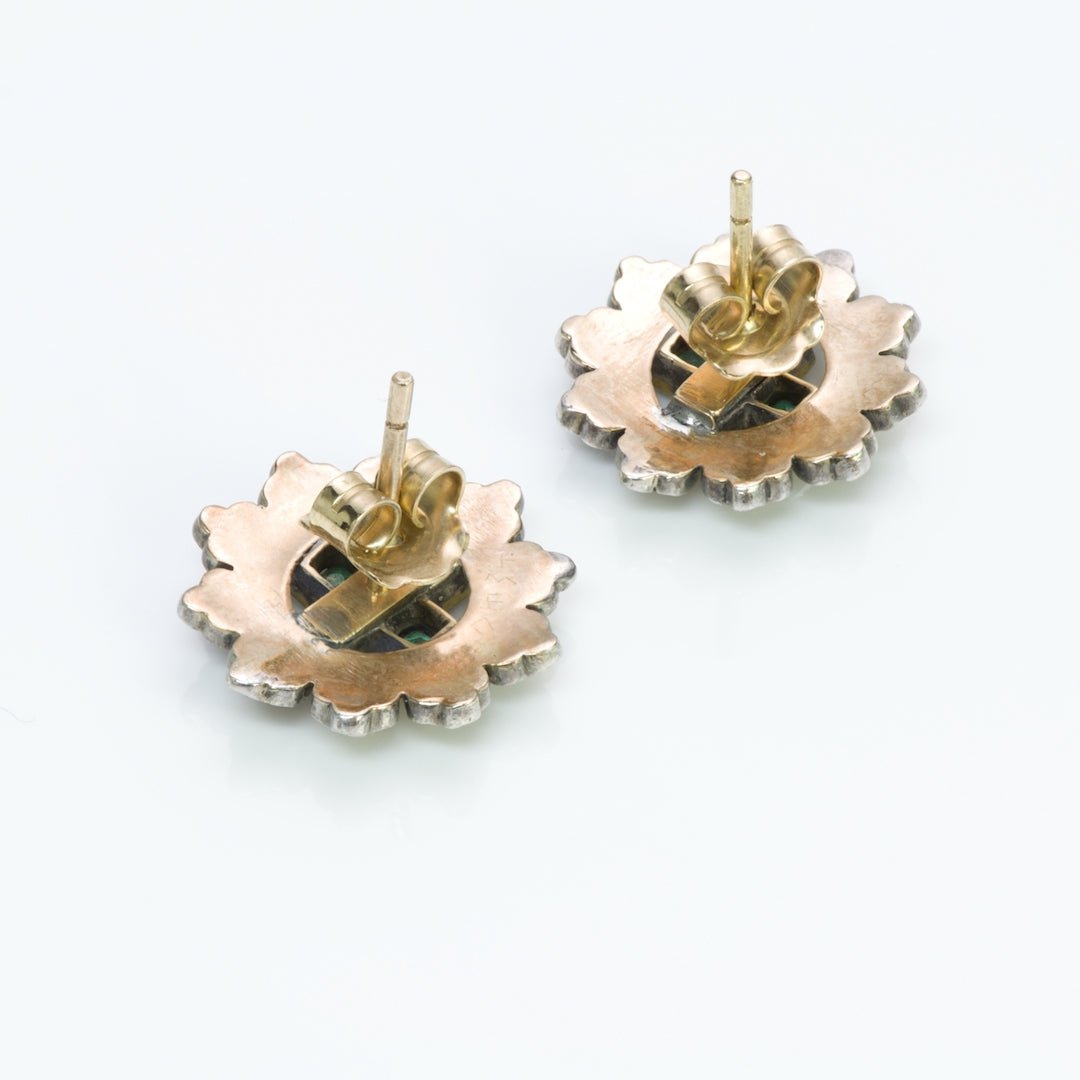 Antique Gold & Silver Emerald Diamond Ruby Earrings