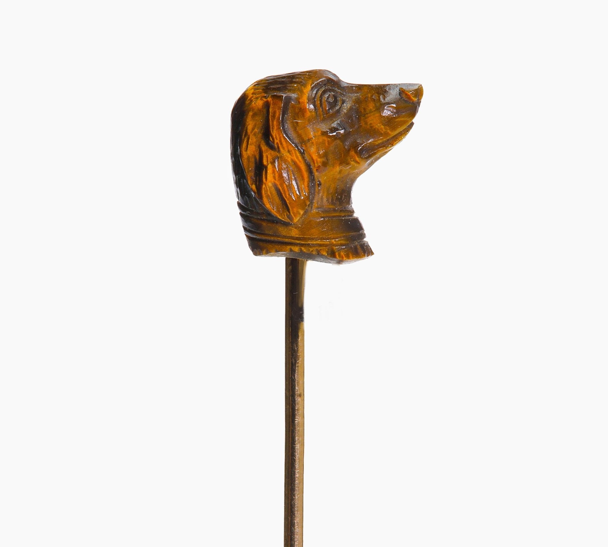 Antique Gold Tiger Eye Dog Stick Pin