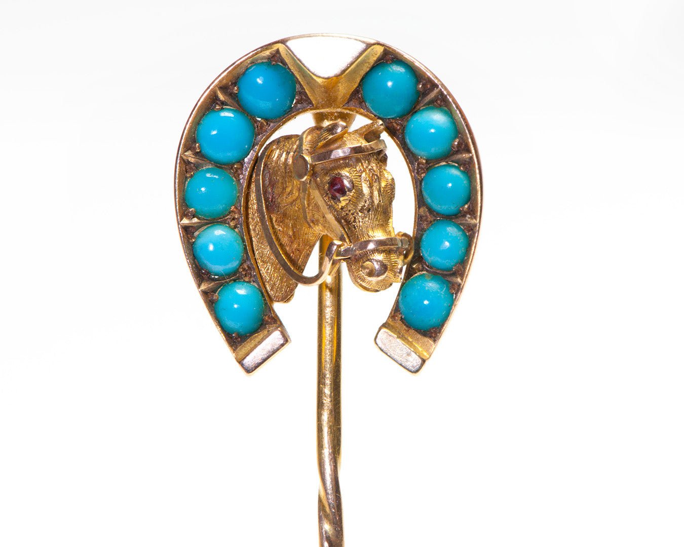 Antique Gold Turquoise Horse Horseshoe Stick Pin