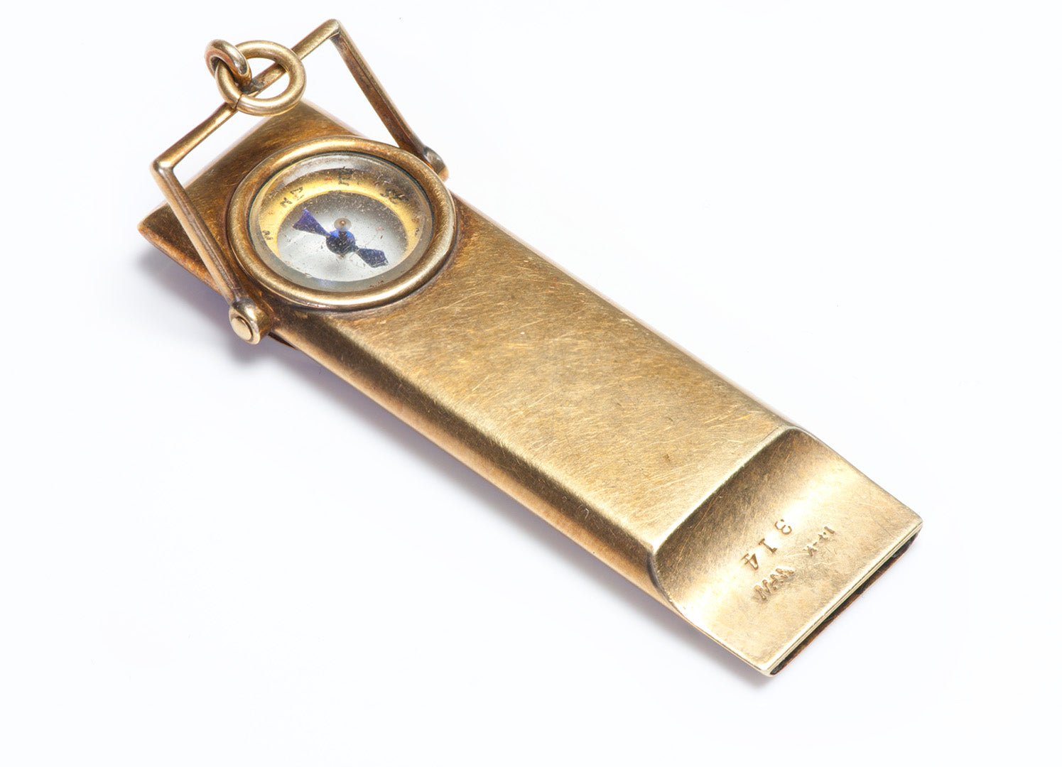 Antique Gold Whistle with Compass Pendant Fob