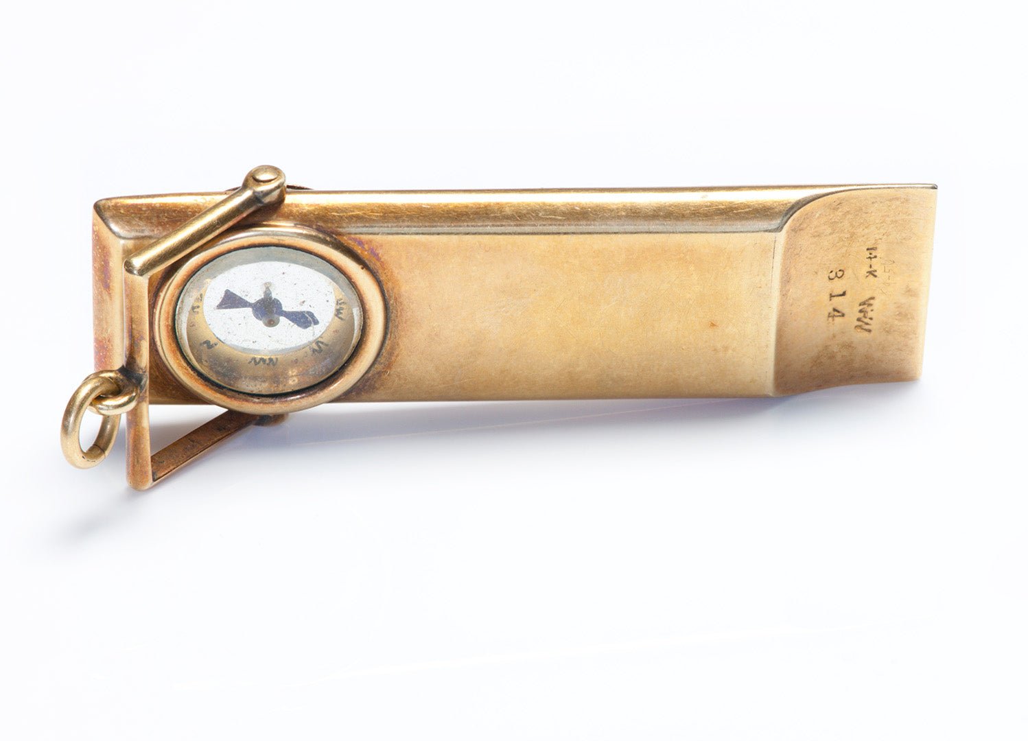 Antique Gold Whistle with Compass Pendant Fob