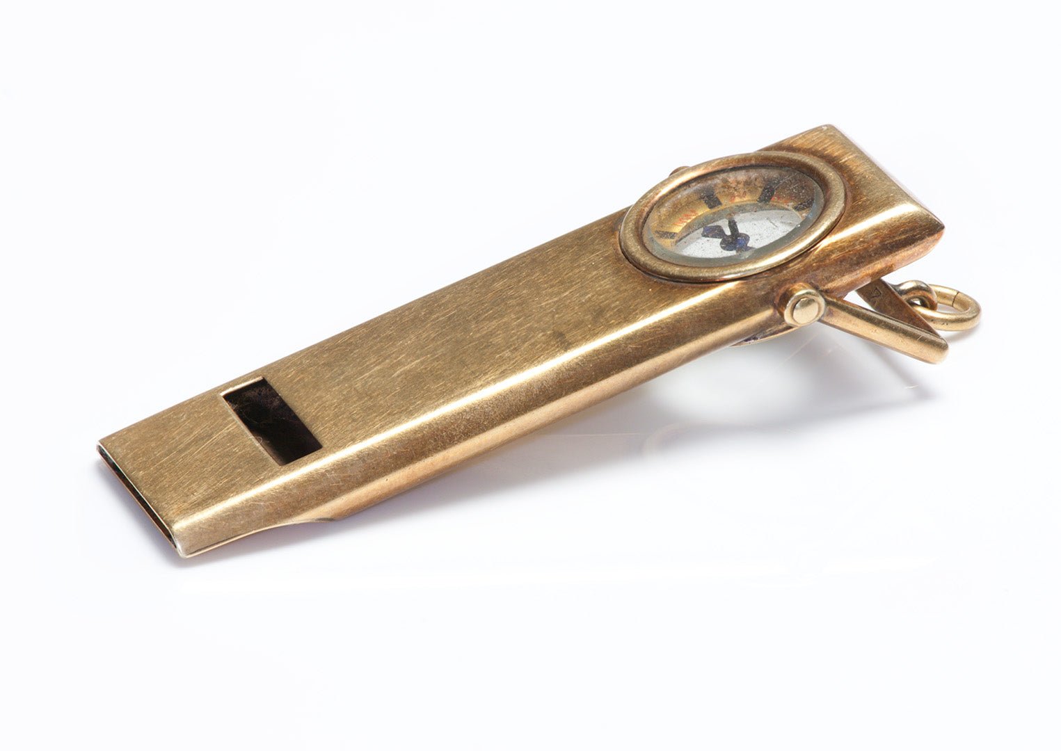 Antique Gold Whistle with Compass Pendant Fob