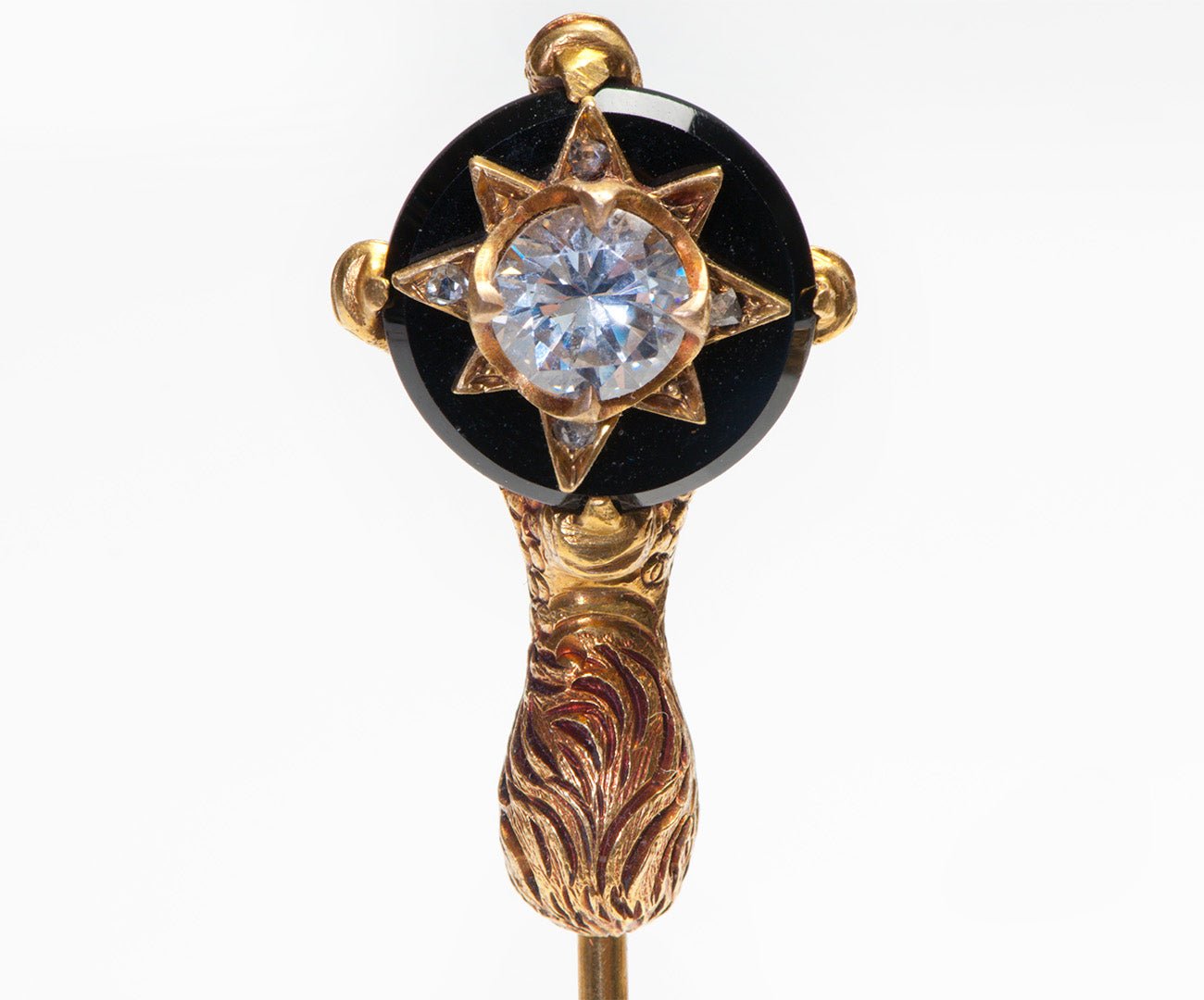 Antique Gold White Sapphire Stone Onyx Claw Stick Pin