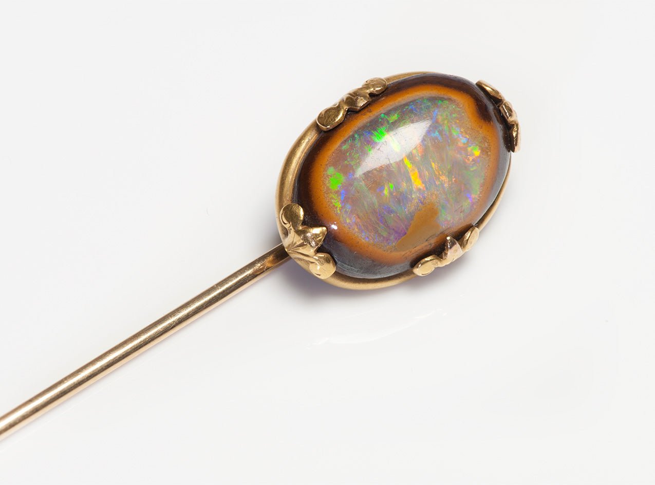 Antique Gold Wood Opal Stick Pin