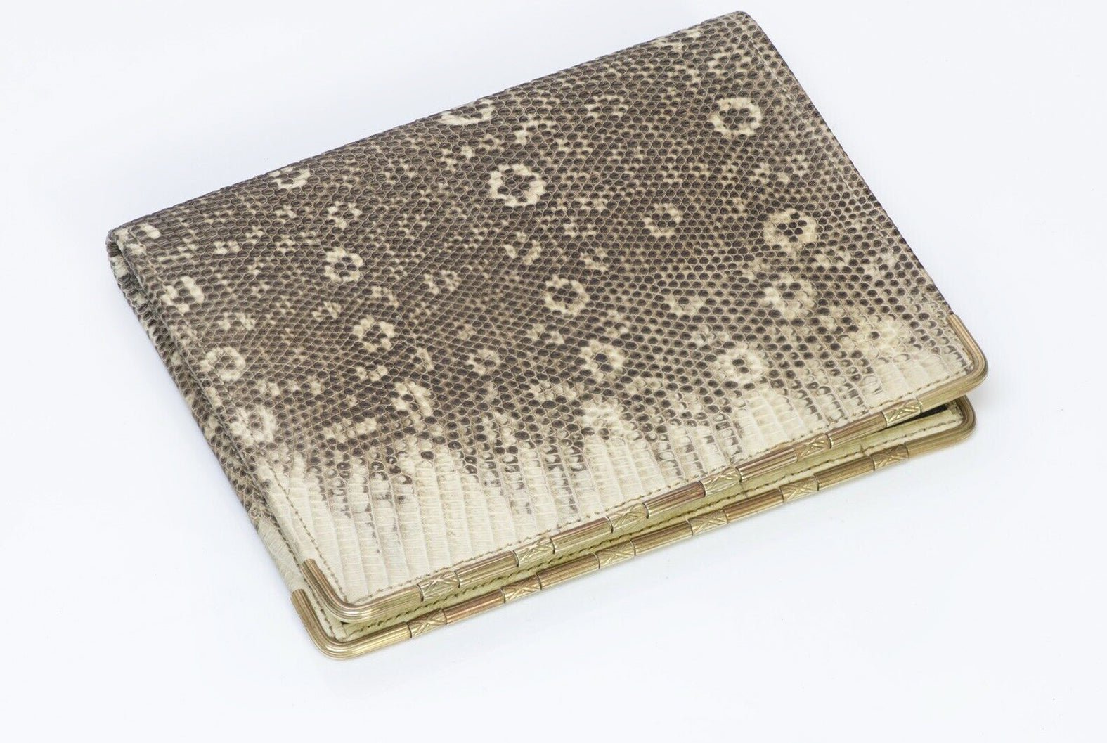 Antique GROGAN Company Lizard 14K Gold Corners Bifold Wallet